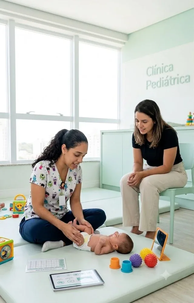 foto de uma criança recebendo avaliação de fisioterapeuta infantil